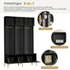 A black entryway organizer with multiple compartments and hooks, shown with inset images highlighting specific features. Anteprima dell’immagine prodotto