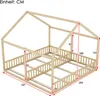 A diagram of a wooden house bed with dimensions indicated by red lines and numbers. Anteprima dell’immagine prodotto