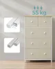 A chest of drawers with fabric drawers, shown with details of its metal frame and a weight capacity indicator. Produktbild-Vorschau