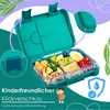 A teal lunchbox filled with food, with close-up insets highlighting its features. Náhľad obrázku produktu