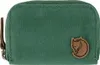 A green canvas wallet with a brown leather fox logo on the front. Produktbild-Vorschau