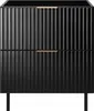 A black cabinet with fluted doors and gold handles sits on thin black legs. Anteprima dell’immagine prodotto