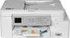 A white Brother MFC-J4340DW 4-in-1 inkjet multifunction printer is shown from the front, with a paper output tray containing printed documents with charts and graphs. Náhled obrázku produktu