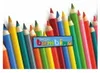 A row of colored pencils arranged diagonally, with a blue label in the center. Podgląd zdjęcia produktu