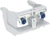 A white plastic mounting bracket with two blue threaded inserts. Produktbild-Vorschau