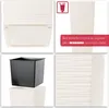 A collage of four images showing different views and details of a cream-colored plant pot and a black insert. Produktbild-Vorschau