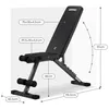 A diagram showing the dimensions of a black exercise bench. Podgląd zdjęcia produktu