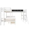 A white bunk bed with a desk and chalkboard. Produktbild-Vorschau