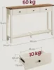 A diagram showing the dimensions of a console table and one of its drawers, with weight capacity indicated. Náhled obrázku produktu