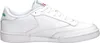 A side view of a single white Reebok Club 85 sneaker with green accents. Voir les images du produit