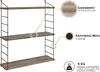 A three-tiered wall shelf with informational callouts. Produktbild-Vorschau
