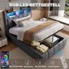 A bed with storage and LED lighting, shown with its storage compartment open. Náhled obrázku produktu