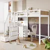 A child's loft bed with a desk and stairs in a bedroom setting. Produktbild-Vorschau