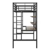 A loft bed with a desk and shelves, shown against a white background. Produktbild-Vorschau