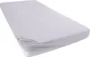 A light gray fitted sheet is shown on a mattress, with the elasticized edge visible. Produktbild-Vorschau