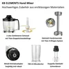 A collage of accessories for a KB ELEMENTS Hand Mixer, with descriptive text labels. Voir les images du produit