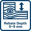 A graphic illustrating the rebate depth of a woodworking tool. Podgląd zdjęcia produktu