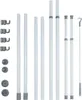A collection of white telescopic poles and accessories for a wardrobe system, laid out against a white background. Produktbild-Vorschau
