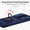 A close-up view of a blue phone case with a ring stand and camera cover. Produktbild-Vorschau