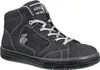 A black leather high-top safety boot with gray laces and stitching, featuring a lion logo on the side. Náhled obrázku produktu