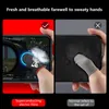 A split image showing the benefits of gaming finger sleeves. The left side shows a hand wearing a red-trimmed black finger sleeve on a phone screen, with steam effects indicating breathability. The right side shows a hand wearing a gray finger sleeve on a  Produktbild-Vorschau