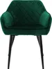 A dark green velvet armchair with diamond quilting and black metal legs, presented on a white background. Produktbild-Vorschau