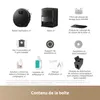 A collage showing a robot vacuum cleaner and its various accessories with French text labels. Voir les images du produit