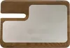 A top-down view of a wooden and stainless steel cutting board. Náhled obrázku produktu