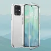 A clear protective phone case is shown in front of a blurred background. Produktbild-Vorschau