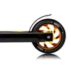 A close-up side view of the rear wheel and deck of a black and yellow stunt scooter. Anteprima dell’immagine prodotto