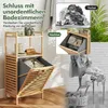 A collage showing a before and after of a bathroom with a laundry hamper. The 'before' shows a pile of clothes, and the 'after' shows the clothes neatly stored in a bamboo laundry hamper. Voir les images du produit