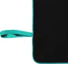 A close-up view of a black towel with a teal loop and teal stitching. Náhľad obrázku produktu