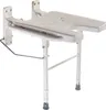 A white folding shower stool with a U-shaped seat and adjustable legs, mounted on a white background. Produktbild-Vorschau