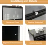 A collage of four close-up images highlighting features of a black kitchen shelf unit. Produktbild-Vorschau