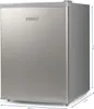 A silver mini-refrigerator from the brand PRIMO, shown from a three-quarter front angle. Dimensions are indicated on the image. Voir les images du produit