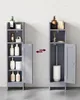 Two gray storage cabinets are shown side-by-side against a white hexagon tiled wall, demonstrating storage options. Podgląd zdjęcia produktu