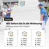 Two delivery men are carrying a large mattress in front of a building. Produktbild-Vorschau