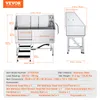 A professional product shot of a stainless steel dog grooming bath tub with dimensions and accessories listed. Anteprima dell’immagine prodotto