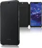 A black Huawei wallet case is shown open, revealing a Huawei Mate 20 Lite smartphone inside. The phone displays a colorful abstract wallpaper and the time. Anteprima dell’immagine prodotto
