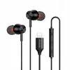 A pair of black wired earphones with a lightning connector and inline controls, displayed against a white background. Voir les images du produit