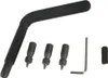 A set of tools for working with saw chains, including a chain breaker and various punch attachments, laid out on a white background. Produktbild-Vorschau