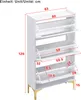 A diagram showing the dimensions of a white shoe cabinet with gold legs. Anteprima dell’immagine prodotto
