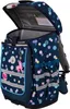 A navy blue children's backpack with a colorful polka dot pattern and a pink unicorn charm. Voir les images du produit
