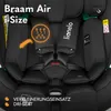 Close-up of a black car seat with safety straps and branding. Produktbild-Vorschau