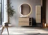A modern bathroom with a wooden vanity and mirror. Podgląd zdjęcia produktu