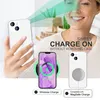 A woman is demonstrating how to wirelessly charge an iPhone with a clear case. Produktbild-Vorschau