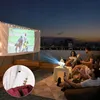 People enjoying an outdoor movie night on a rooftop with a projector and screen. Produktbild-Vorschau