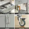 A collage of four close-up images showing different features of a kitchen cart. Produktbild-Vorschau