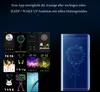A collage of smartphone screen backgrounds and a smartphone displaying a clock face. Produktbild-Vorschau