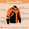 Herren-Textil-Motorradjacke in Orange, Modell GW300J, Vorderansicht. Mit Reiß- und Knopfverschluss, ausgestattet mit Schulter-, Ellbogen- und Rückenprotektoren sowie reflektierender Paspelierung an der Vorderseite. Produktbild-Vorschau